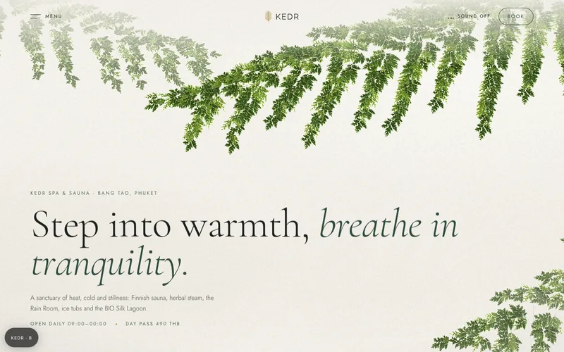 Cedar, a calm editorial spa website concept