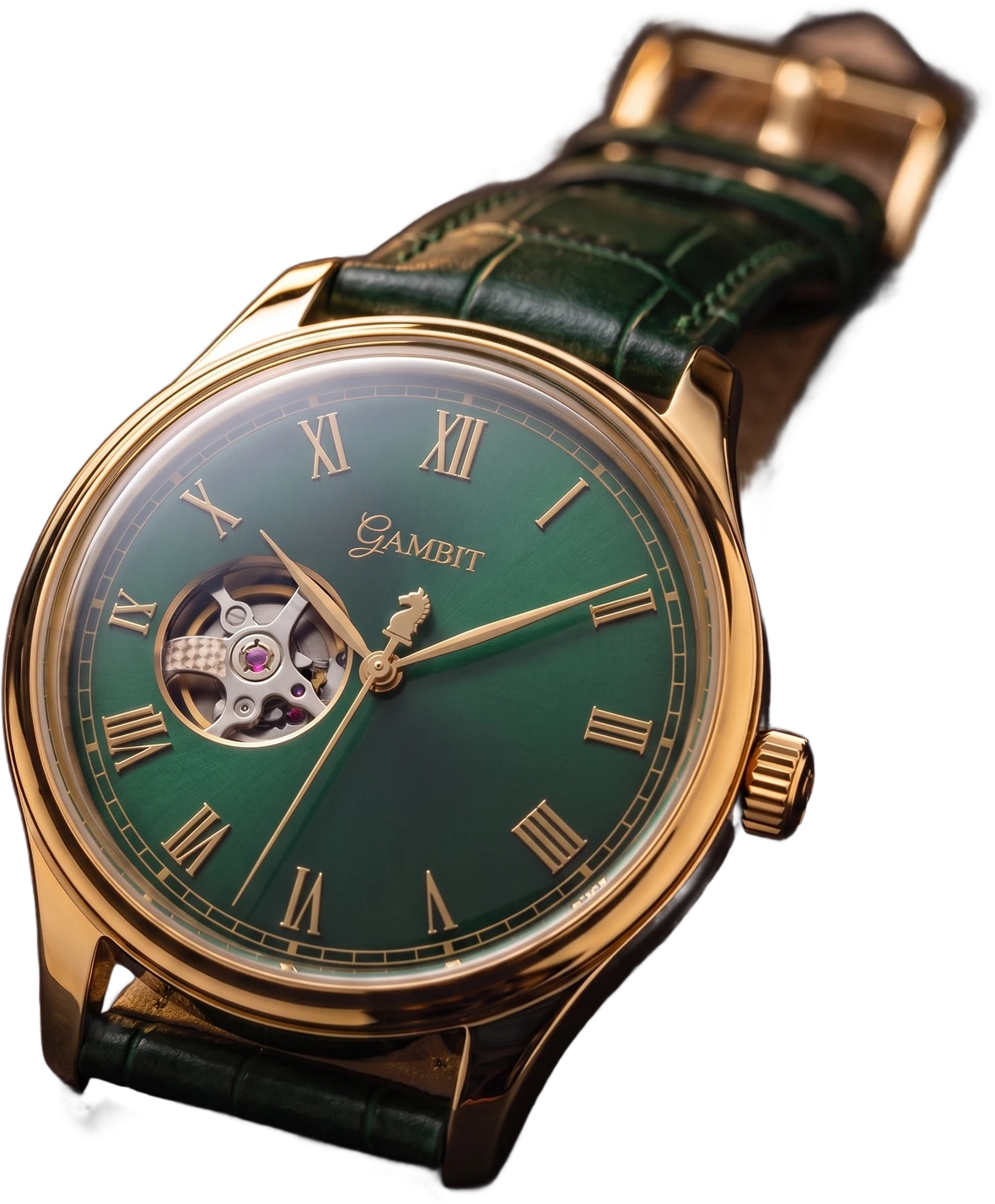 Gambit, an open heart automatic in racing green and gold